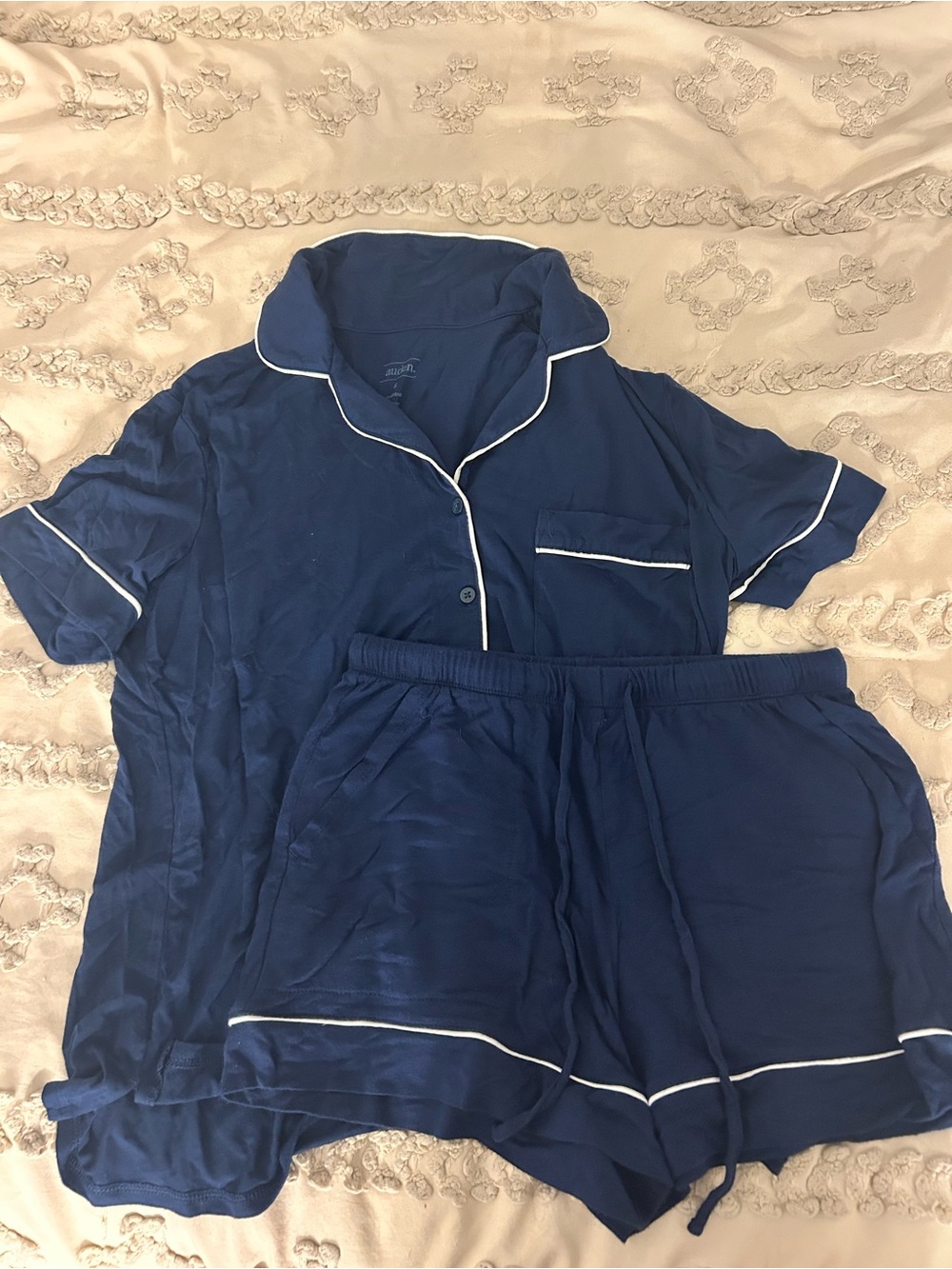 Auden Navy Short Pajama Set with White Piping
